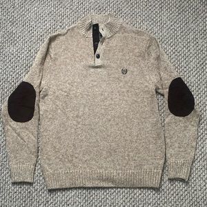 Chaps Men’s Large Cotton Henley Sweater with Corduroy Elbow Parches NWT